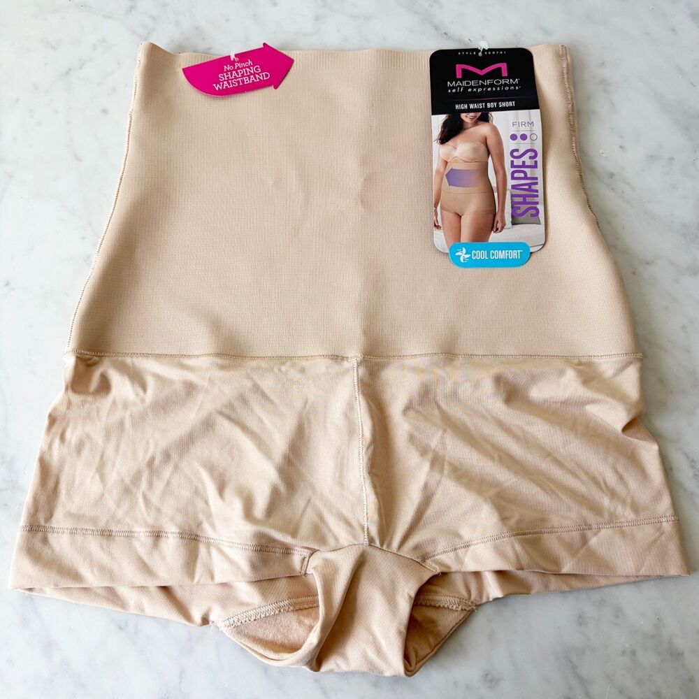 Maidenform Shapewear High Waist Boy Short Tame Your Tummy SEO701 Size L Beige